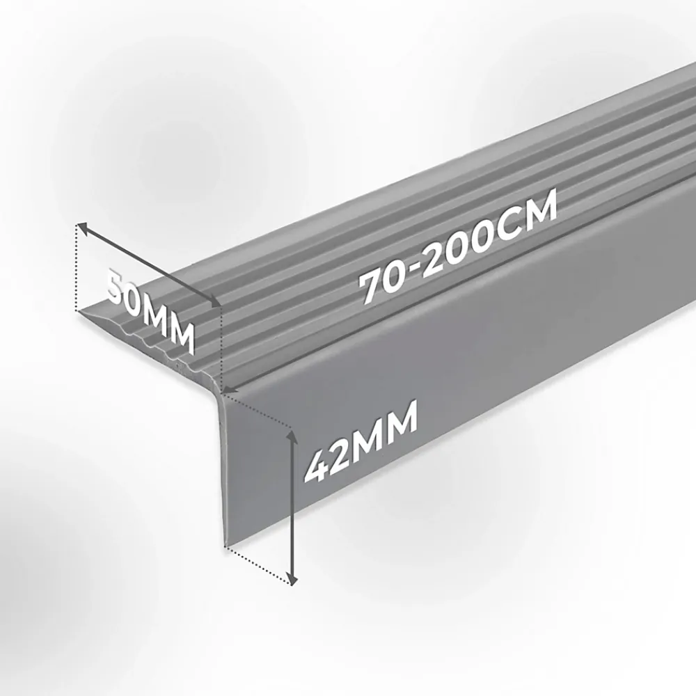 Quest Nez de marche PVC 52x40mm, , profilé d'escalier RGP, antidérapant, d'escalier-protection, gris, 1.5m- Nez De Marche|Nez De Marche