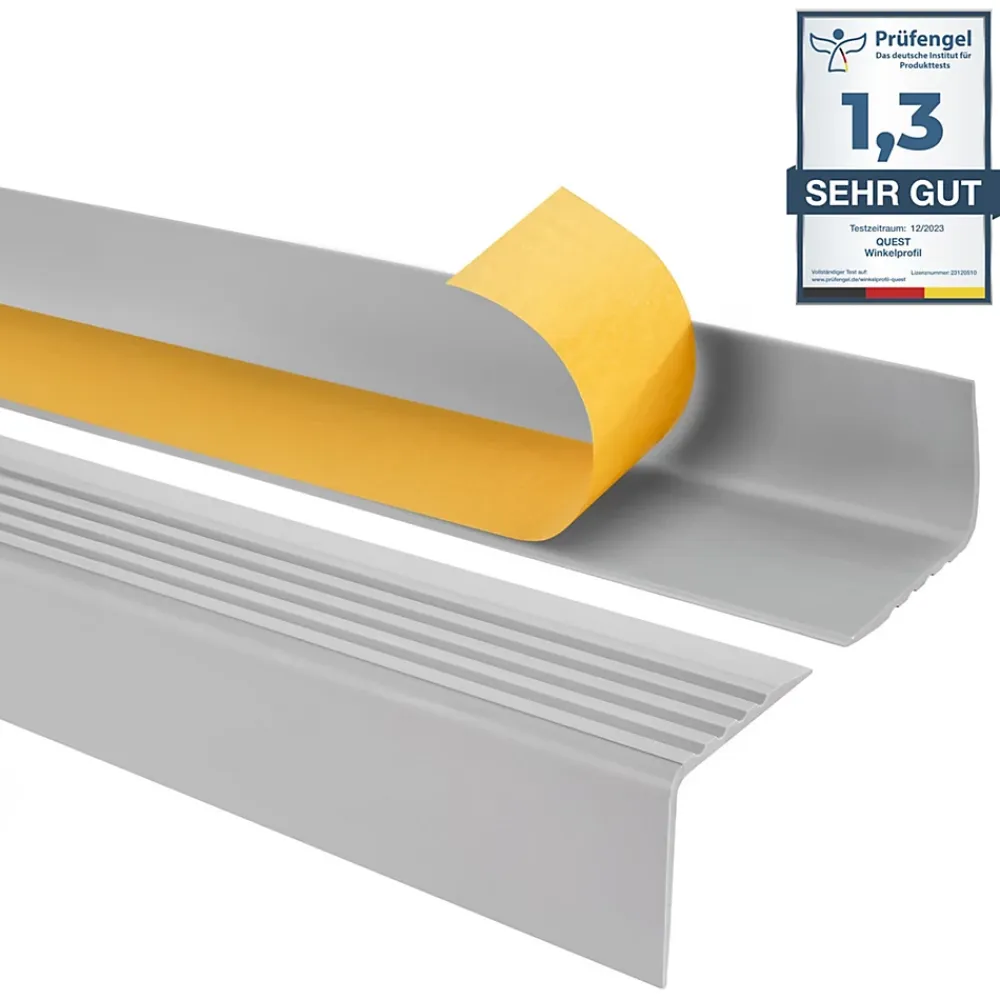 Quest Nez de marche PVC 50x42mm, , profilé d'escalier RGP, auto-adhésif, antidérapant, d'escalier-protection, gris clair, 0.9m- Nez De Marche|Nez De Marche