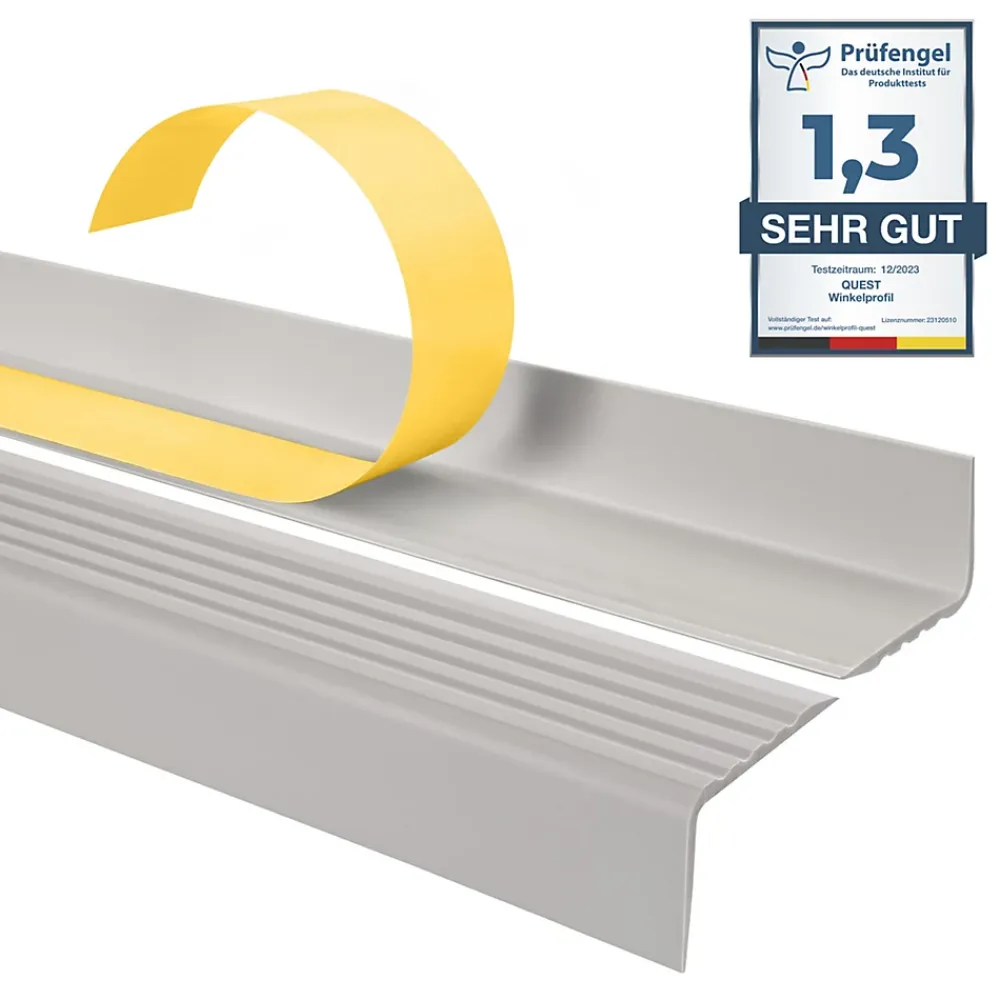 Quest Nez de marche PVC 40x25mm, , profilé d'escalier ND, auto-adhésif, antidérapant, d'escalier-protection, gris clair, 2m- Nez De Marche|Nez De Marche