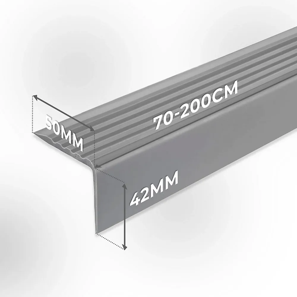 Quest Nez De Marche|Nez De Marche<Nez de marche PVC 50x42mm, , profilé d'escalier RGP, auto-adhésif, antidérapant, d'escalier-protection, noir-argent, 2m
