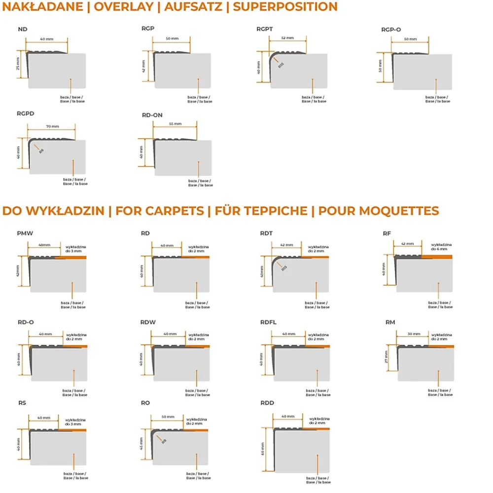 Quest Nez de marche PVC 40x25mm, , profilé d'escalier ND, auto-adhésif, antidérapant, d'escalier-protection, noir-argent, 1.3m- Nez De Marche|Nez De Marche