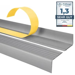 Quest Nez de marche PVC 40x25mm, , profilé d'escalier ND, auto-adhésif, antidérapant, d'escalier-protection, argenté, 1.65m- Nez De Marche|Nez De Marche