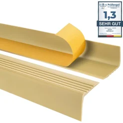 Quest Nez de marche PVC 50x42mm, , profilé d'escalier RGP, auto-adhésif, antidérapant, d'escalier-protection, crémeux, 1.3m- Nez De Marche|Nez De Marche