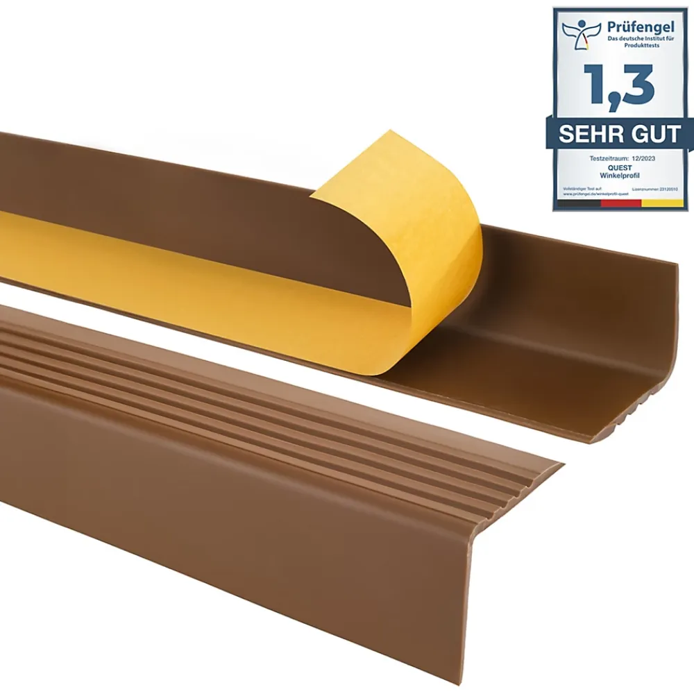 Quest Nez de marche PVC 50x42mm, , profilé d'escalier RGP, auto-adhésif, antidérapant, d'escalier-protection, marron, 1.65m- Nez De Marche|Nez De Marche