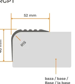 Quest Nez de marche PVC 52x40mm, , profilé d'escalier RGPT, antidérapant, d'escalier-protection, gris, 1.5m- Nez De Marche|Nez De Marche