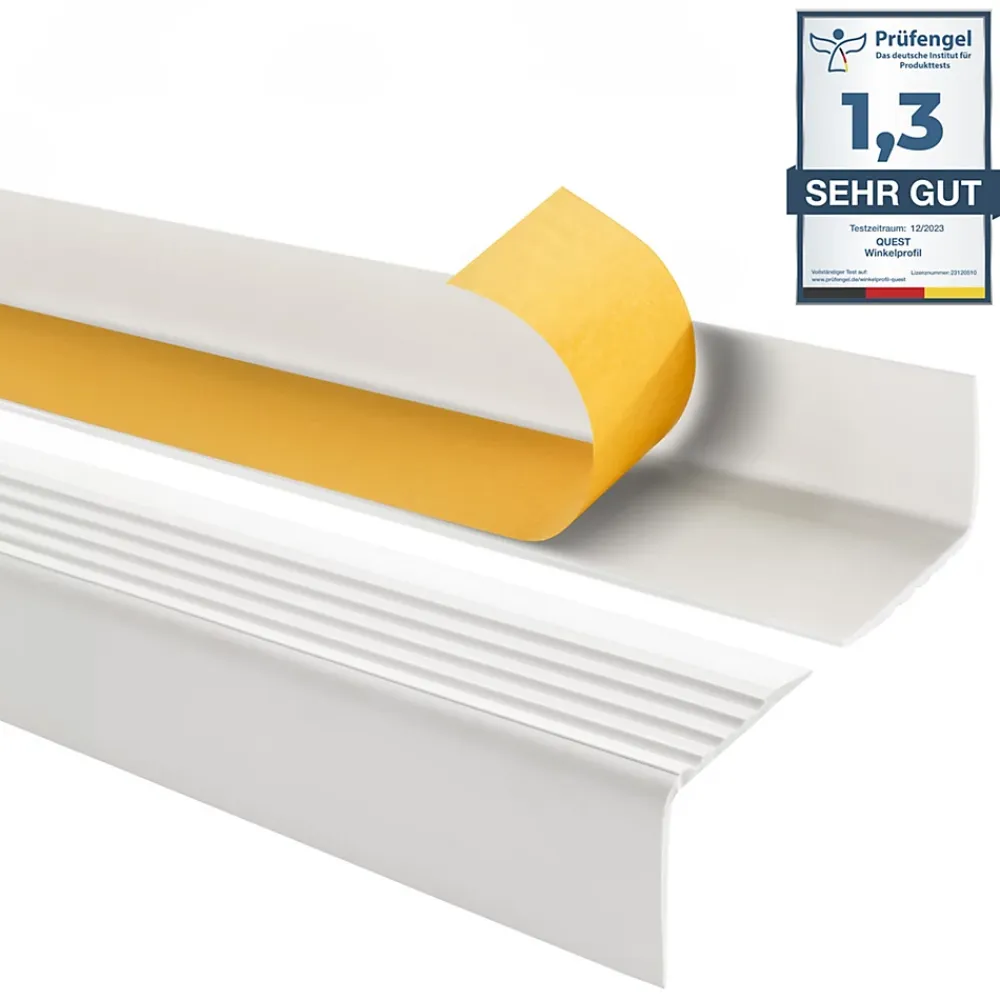 Quest Nez de marche PVC 50x42mm, , profilé d'escalier RGP, auto-adhésif, antidérapant, d'escalier-protection, blanc, 1.65m- Nez De Marche|Nez De Marche