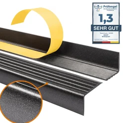 Quest Nez De Marche|Nez De Marche<Nez de marche PVC 40x25mm, , profilé d'escalier ND, auto-adhésif, antidérapant, d'escalier-protection, noir-argent, 1.5m