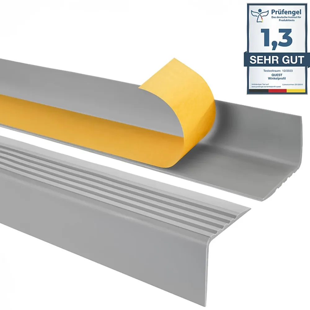 Quest Nez de marche PVC 50x42mm, , profilé d'escalier RGP, auto-adhésif, antidérapant, d'escalier-protection, gris, 0.9m- Nez De Marche|Nez De Marche