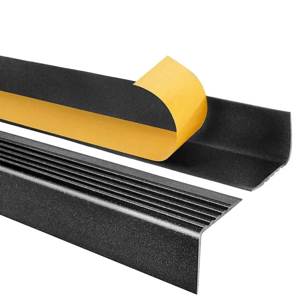 Quest Nez de marche PVC 50x42mm, , profilé d'escalier RGP, auto-adhésif, antidérapant, d'escalier-protection, noir-argent, 1.5m- Nez De Marche|Nez De Marche