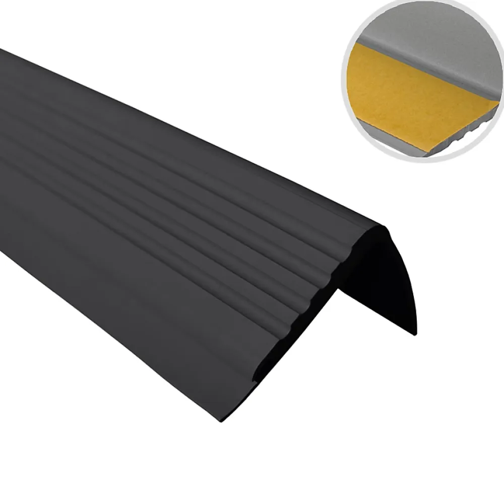 Quest Nez de marche PVC 48x42mm, , profilé d'escalier PMW, auto-adhésif, antidérapant, d'escalier-protection, noir, 0.8m- Nez De Marche|Nez De Marche