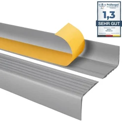Quest Nez de marche PVC 50x42mm, , profilé d'escalier RGP, auto-adhésif, antidérapant, d'escalier-protection, argenté, 2m- Nez De Marche|Nez De Marche