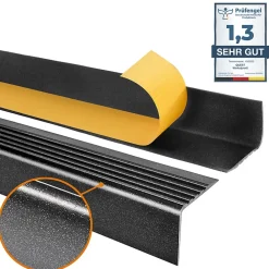 Quest Nez De Marche|Nez De Marche<Nez de marche PVC 50x42mm, , profilé d'escalier RGP, auto-adhésif, antidérapant, d'escalier-protection, noir-argent, 0.9m