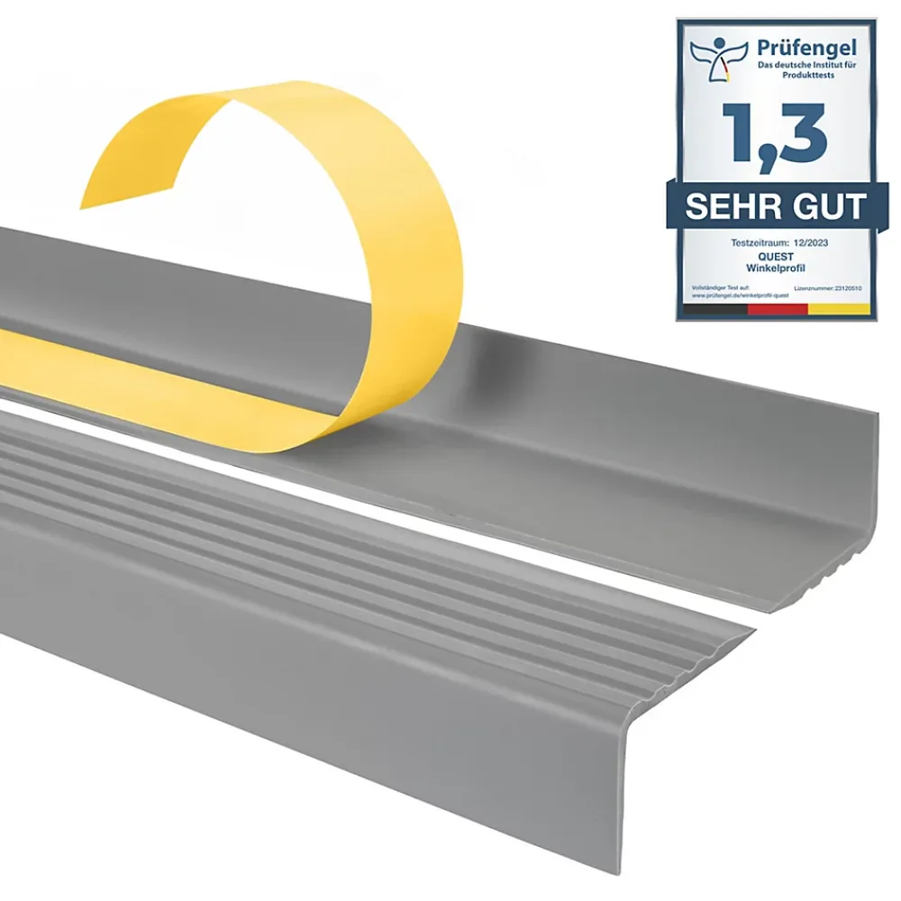 Quest Nez De Marche|Nez De Marche<Nez de marche PVC 40x25mm, , profilé d'escalier ND, auto-adhésif, antidérapant, d'escalier-protection, gris, 1.8m