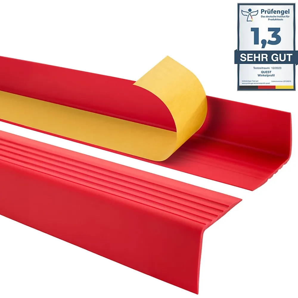 Quest Nez de marche PVC 50x42mm, , profilé d'escalier RGP, auto-adhésif, antidérapant, d'escalier-protection, Rouge, 1.3m- Nez De Marche|Nez De Marche