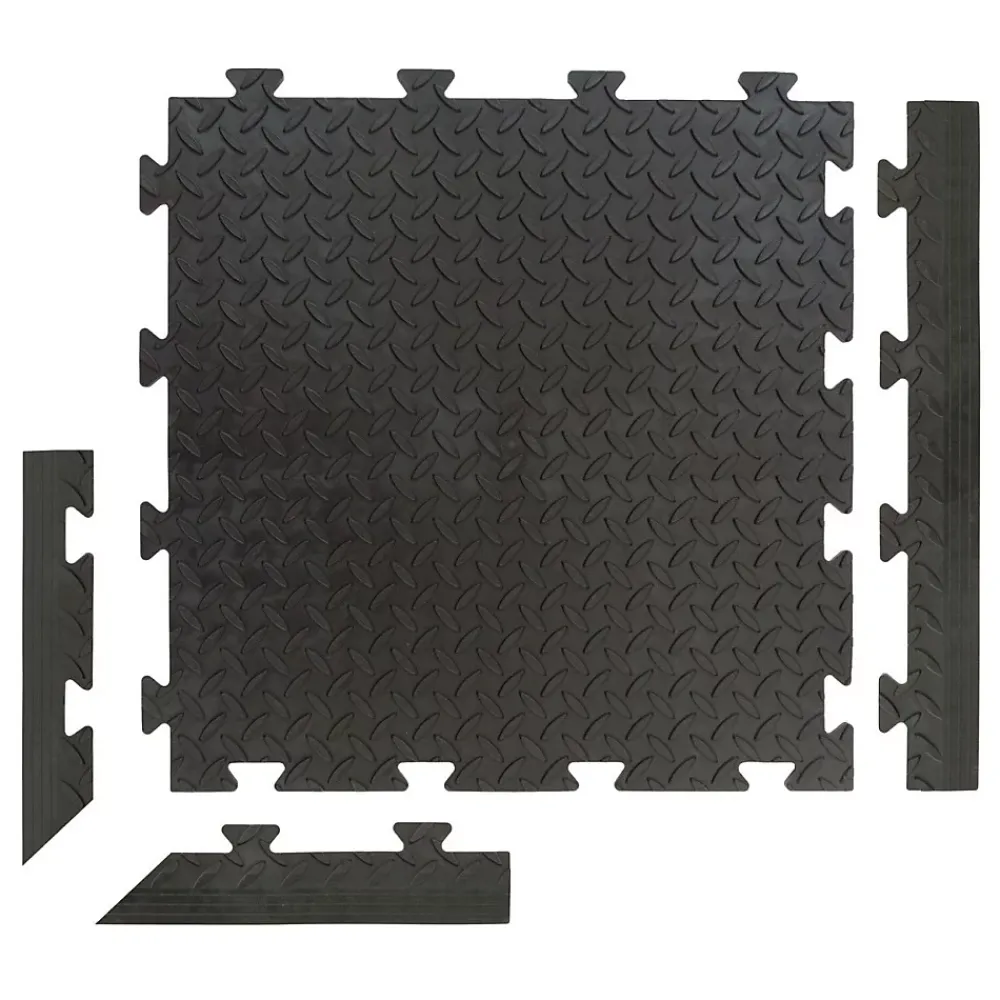 Intec Pack 5 Bordures Femelles pour Dalle PVC noire Clipsable Sol Antidérapant Carré Garage Atelier PS50CRN/F- Dalle Pvc Garage