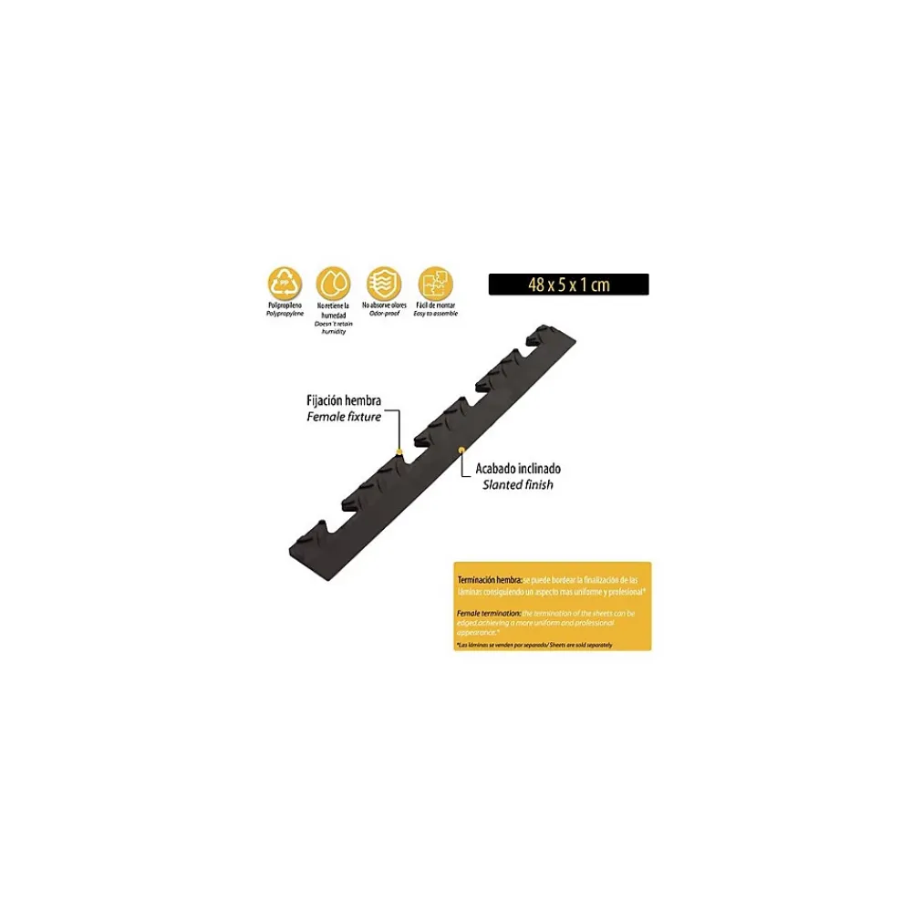 Intec Pack 5 Bordures Femelles pour Dalle PVC noire Clipsable Sol Antidérapant Carré Garage Atelier PS50CRN/F- Dalle Pvc Garage