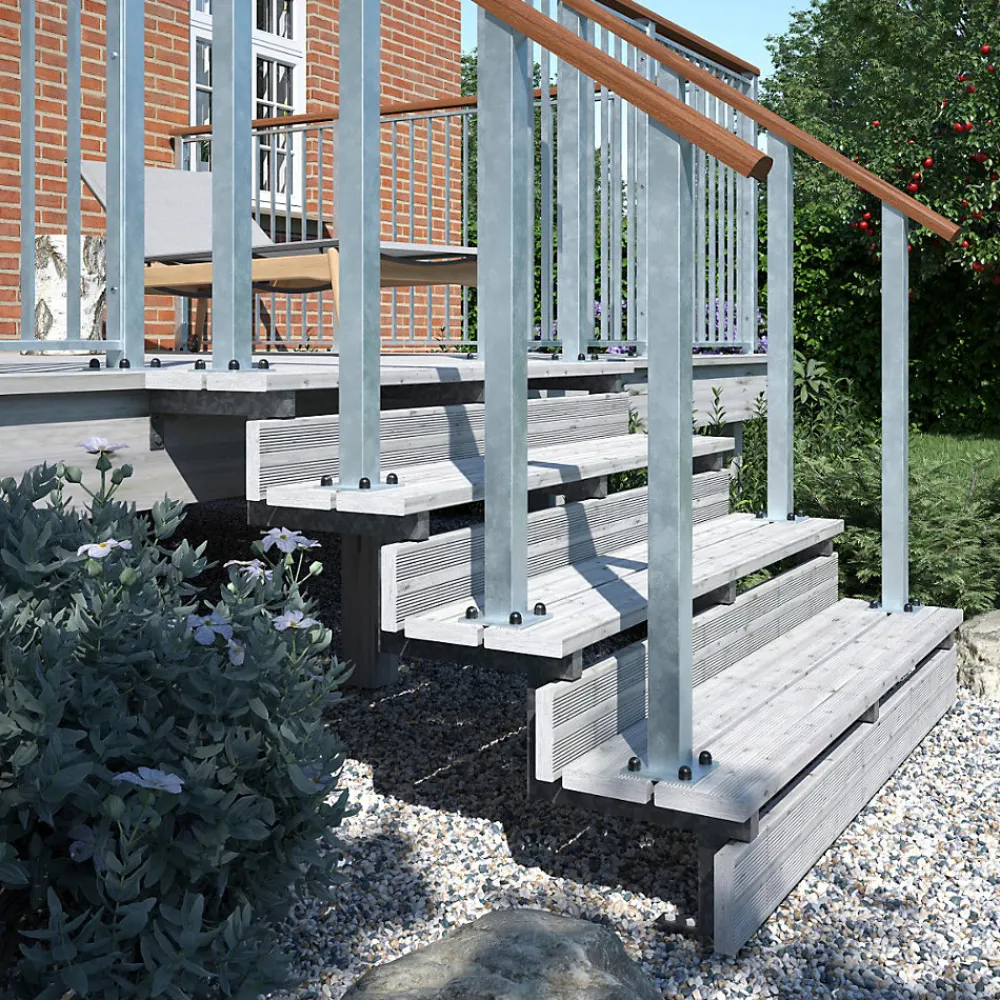 Vinuovo Accessoire D'Escalier<Pack 2 pièces - Limon acier galvanisé 4 marches - H 68cm - Option contremarches