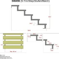 Vinuovo Accessoire D'Escalier<Pack 2 pièces - Limon acier galvanisé 5 marches - H 85cm - Option contremarches