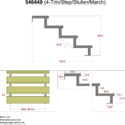 Vinuovo Pack 3 pièces - Limon acier galvanisé 4 marches - H 68cm - Option contremarches- Accessoire D'Escalier
