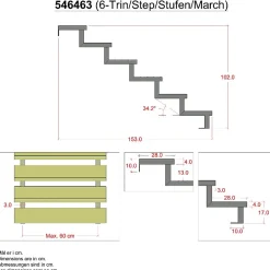 Vinuovo Accessoire D'Escalier<Pack 3 pièces - Limon acier galvanisé 6 marches - H 102cm - Option contremarches