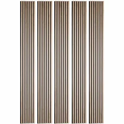 Decoon Panneau Tasseau Bois<Pack Acoustic Mur TV tasseaux bois - Lot de 5 panneaux 250x30x1,9 cm - Lamelles chêne clair véritable fond noir - 3,75m²