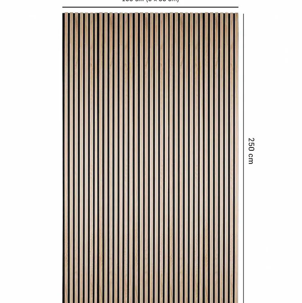 Decoon Panneau Tasseau Bois<Pack Acoustic Mur TV tasseaux bois - Lot de 5 panneaux 250x30x1,9 cm - Lamelles chêne clair véritable fond noir - 3,75m²