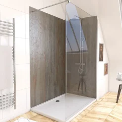 Galedo Panneau Mural De Salle De Bains<Pack de 2 panneaux muraux de salle de bains, marron effet bois avec profilés chromés, l.120+90 x H.210 x P.0,3 cm, Homestone