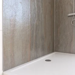 Galedo Panneau Mural De Salle De Bains<Pack de 2 panneaux muraux de salle de bains, marron effet bois avec profilés chromés, l.120+90 x H.210 x P.0,3 cm, Homestone