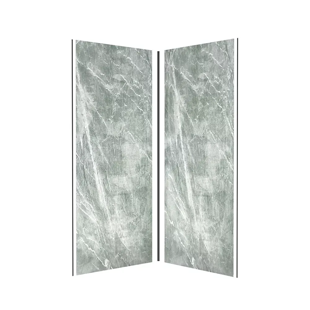 Galedo Pack de 2 panneaux muraux de salle de bains, vert effet pierre avec profilés noirs, l.90+90 x H.210 x P.0,3 cm, Homestone- Panneau Mural De Salle De Bains