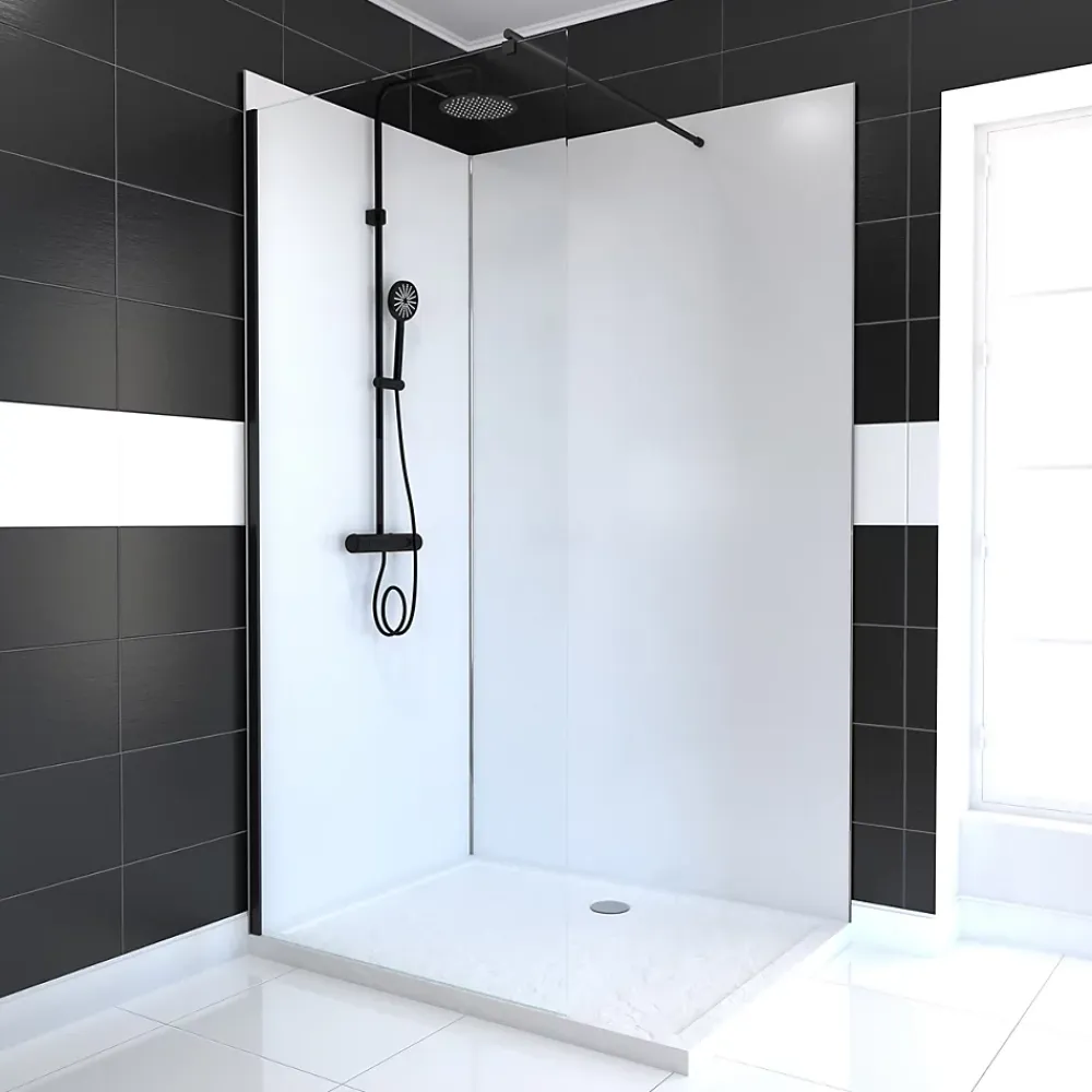 Galedo Panneau Mural De Salle De Bains<Pack de 2 panneaux muraux de salle de bains, blanc avec profilés chromés, l.120+90 x H.210 x P.0,3 cm, Alucolors