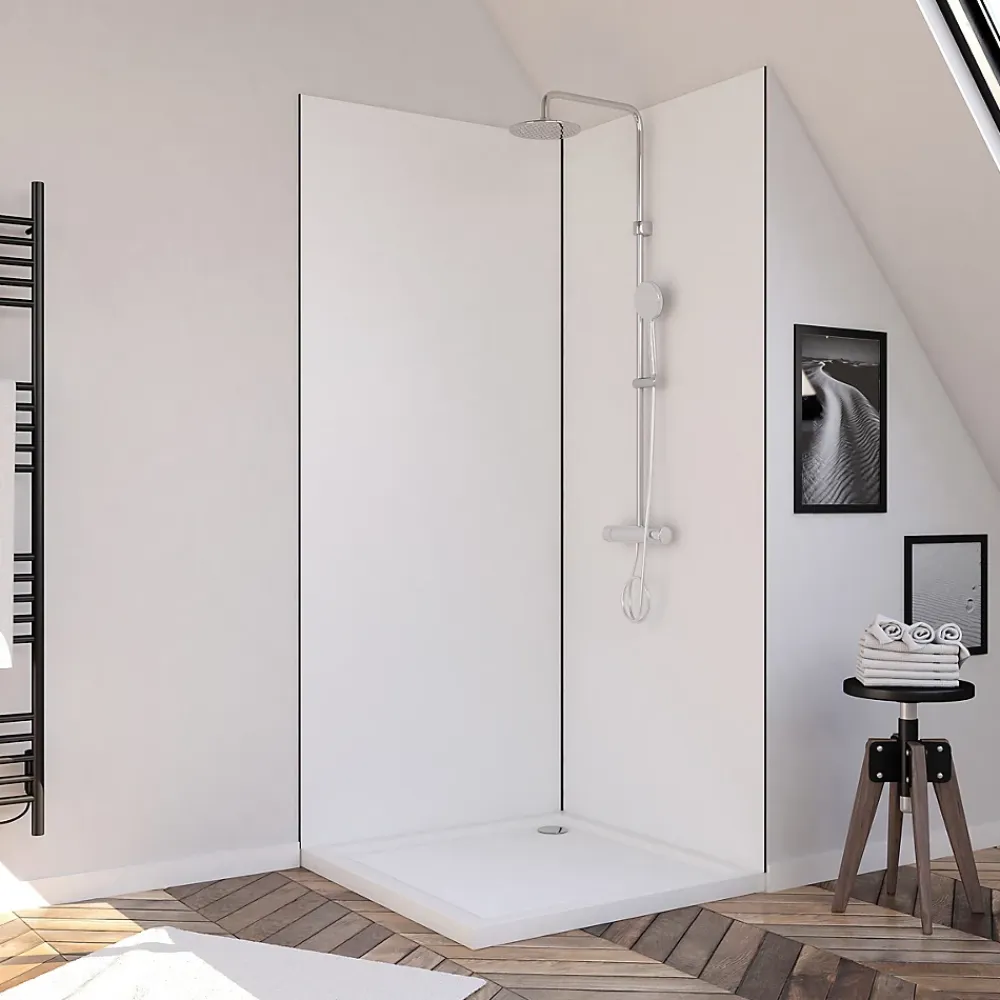 Galedo Pack de 2 panneaux muraux de salle de bains, blanc avec profilés noirs, l.90+90 x H.210 x P.0,3 cm, Alucolors- Panneau Mural De Salle De Bains