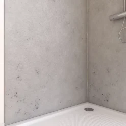 Galedo Pack de 2 panneaux muraux de salle de bains, gris effet pierre avec profilés chromés, l.90+90 x H.210 x P.0,3 cm, Homestone- Panneau Mural De Salle De Bains