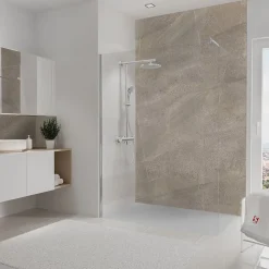 Schulte Pack de 2 panneaux muraux de salle de bains l.100 x H.255 cm, effet pierre taupe sablée, DécoDesign décor- Panneau Mural De Salle De Bains