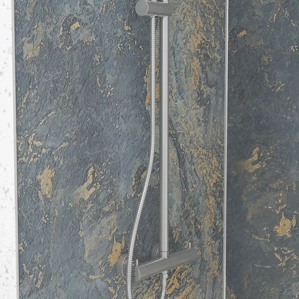Galedo Panneau Mural De Salle De Bains<Pack de 2 panneaux muraux de salle de bains, gris et doré effet marbre avec profilés chromés, l.90+90 x H.210 x P.0,3 cm, Homestone