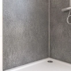 Galedo Panneau Mural De Salle De Bains<Pack de 2 panneaux muraux de salle de bains, gris foncé effet pierre avec profilés chromés, l.90+90 x H.210 x P.0,3 cm, Homestone