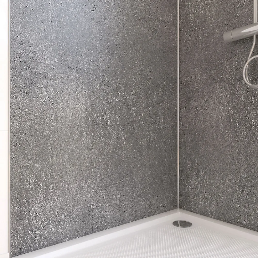 Galedo Panneau Mural De Salle De Bains<Pack de 2 panneaux muraux de salle de bains, gris foncé effet pierre avec profilés chromés, l.90+90 x H.210 x P.0,3 cm, Homestone