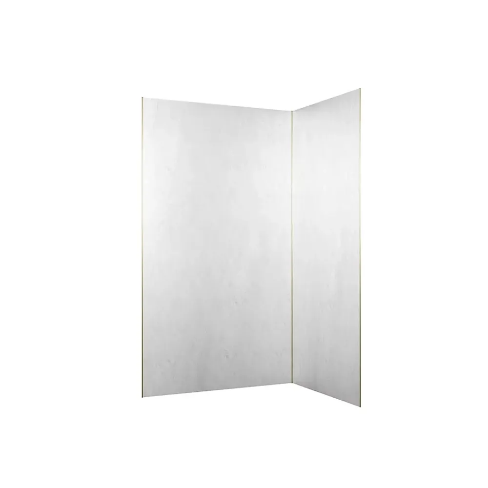 Galedo Panneau Mural De Salle De Bains<Pack de 2 panneaux muraux de salle de bains, blanc effet pierre avec profilés dorés, l.120+90 x H.210 x P.0,3 cm, Homestone