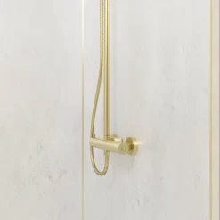 Galedo Panneau Mural De Salle De Bains<Pack de 2 panneaux muraux de salle de bains, blanc effet pierre avec profilés dorés, l.120+90 x H.210 x P.0,3 cm, Homestone