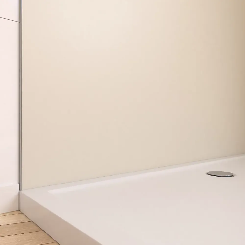 Galedo Pack de 2 panneaux muraux de salle de bains, ivoire avec profilés chromés, l.120+90 x H.210 x P.0,3 cm, Alucolors- Panneau Mural De Salle De Bains