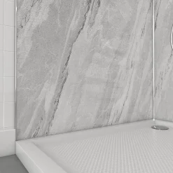Galedo Panneau Mural De Salle De Bains<Pack de 2 panneaux muraux de salle de bains, gris effet marbre avec profilés chromés, l.90+90 x H.210 x P.0,3 cm, Homestone