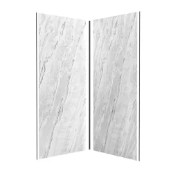Galedo Pack de 2 panneaux muraux de salle de bains, blanc effet marbre avec profilés noirs, l.90+90 x H.210 x P.0,3 cm, Homestone- Panneau Mural De Salle De Bains