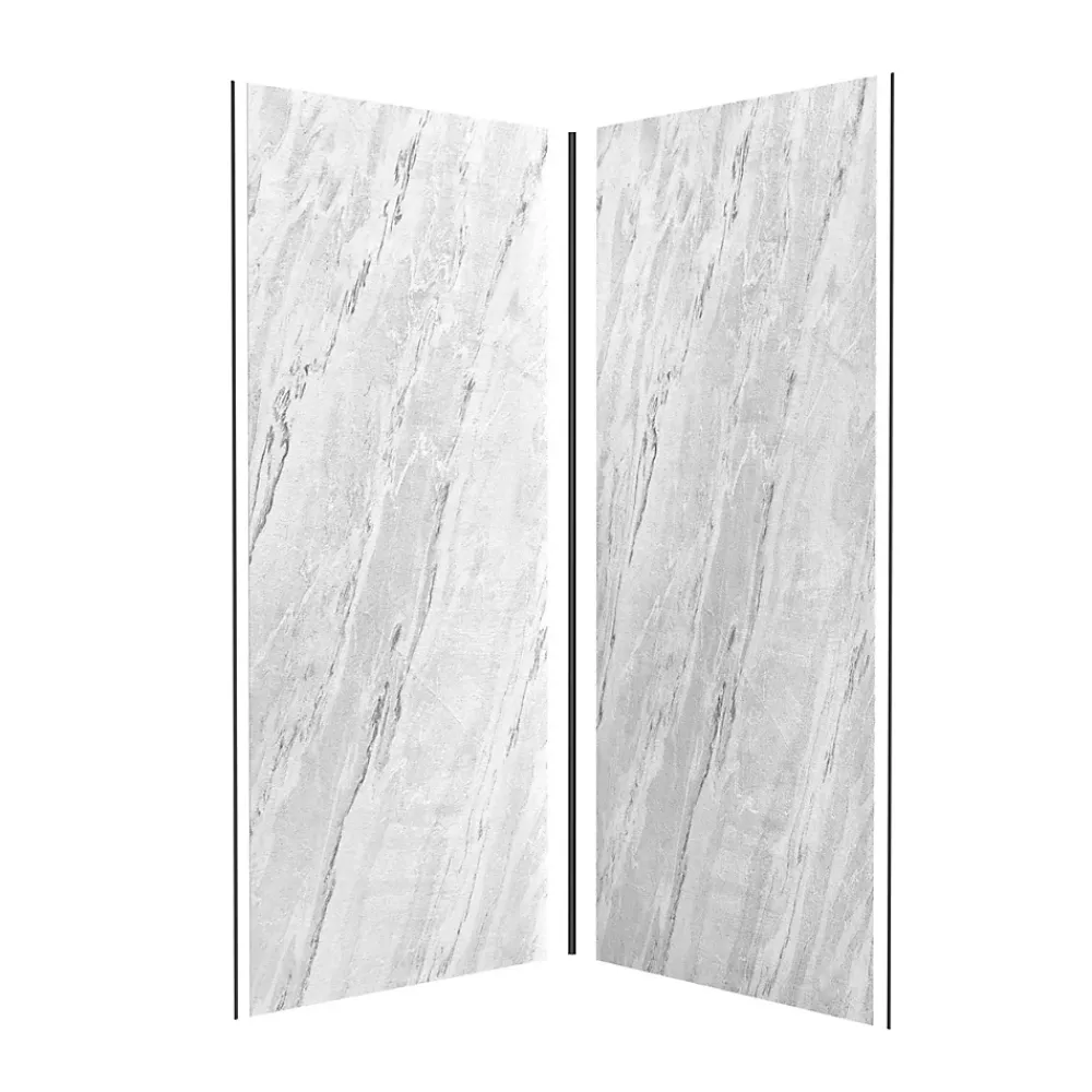 Galedo Pack de 2 panneaux muraux de salle de bains, blanc effet marbre avec profilés noirs, l.90+90 x H.210 x P.0,3 cm, Homestone- Panneau Mural De Salle De Bains