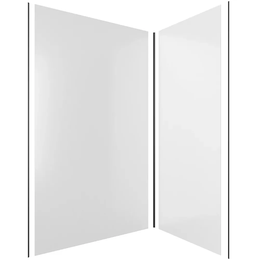 Galedo Pack de 2 panneaux muraux de salle de bains, blanc avec profilés noirs, l.120+90 x H.210 x P.0,3 cm, Alucolors- Panneau Mural De Salle De Bains