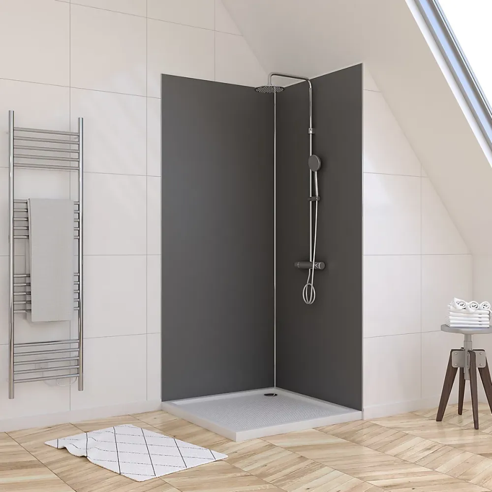 Galedo Panneau Mural De Salle De Bains<Pack de 2 panneaux muraux de salle de bains, gris foncé avec profilés chromés, l.90+90 x H.210 x P.0,3 cm, Alucolors