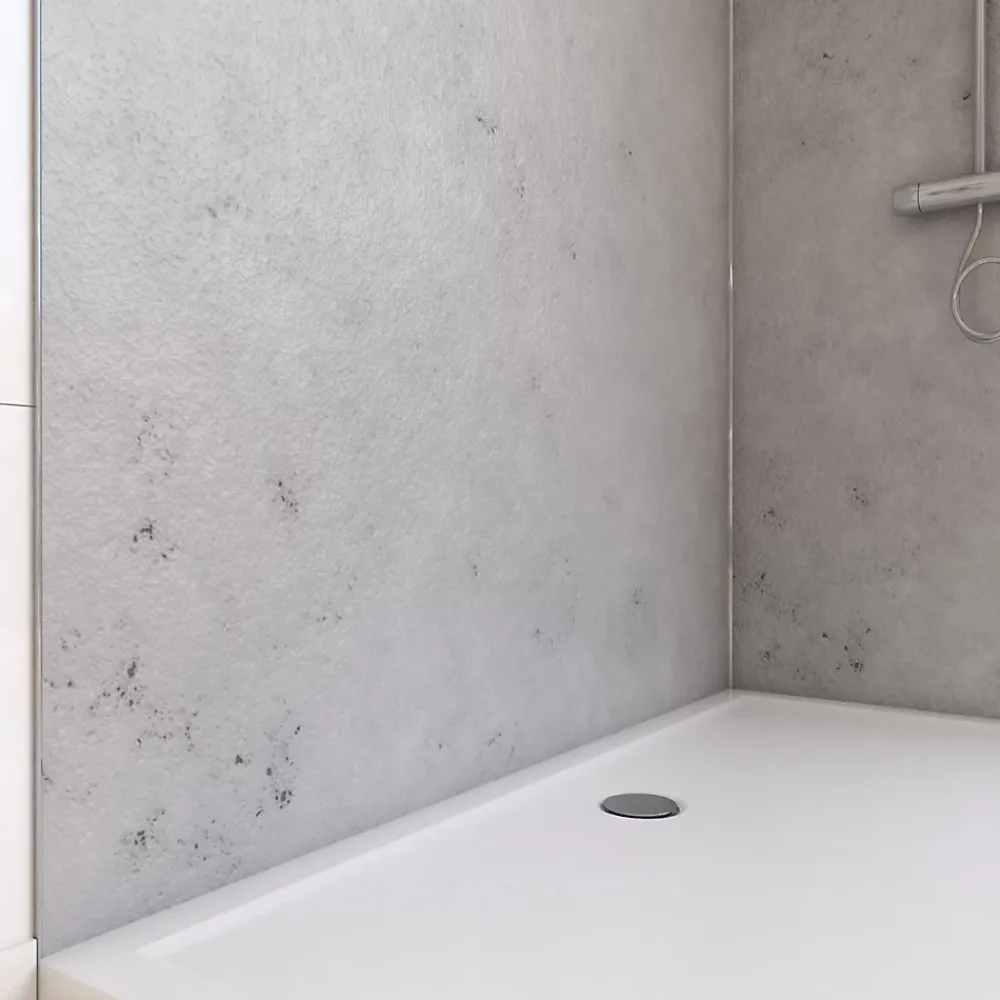 Galedo Panneau Mural De Salle De Bains<Pack de 2 panneaux muraux de salle de bains, gris effet pierre avec profilés chromés, l.120+90 x H.210 x P.0,3 cm, Homestone