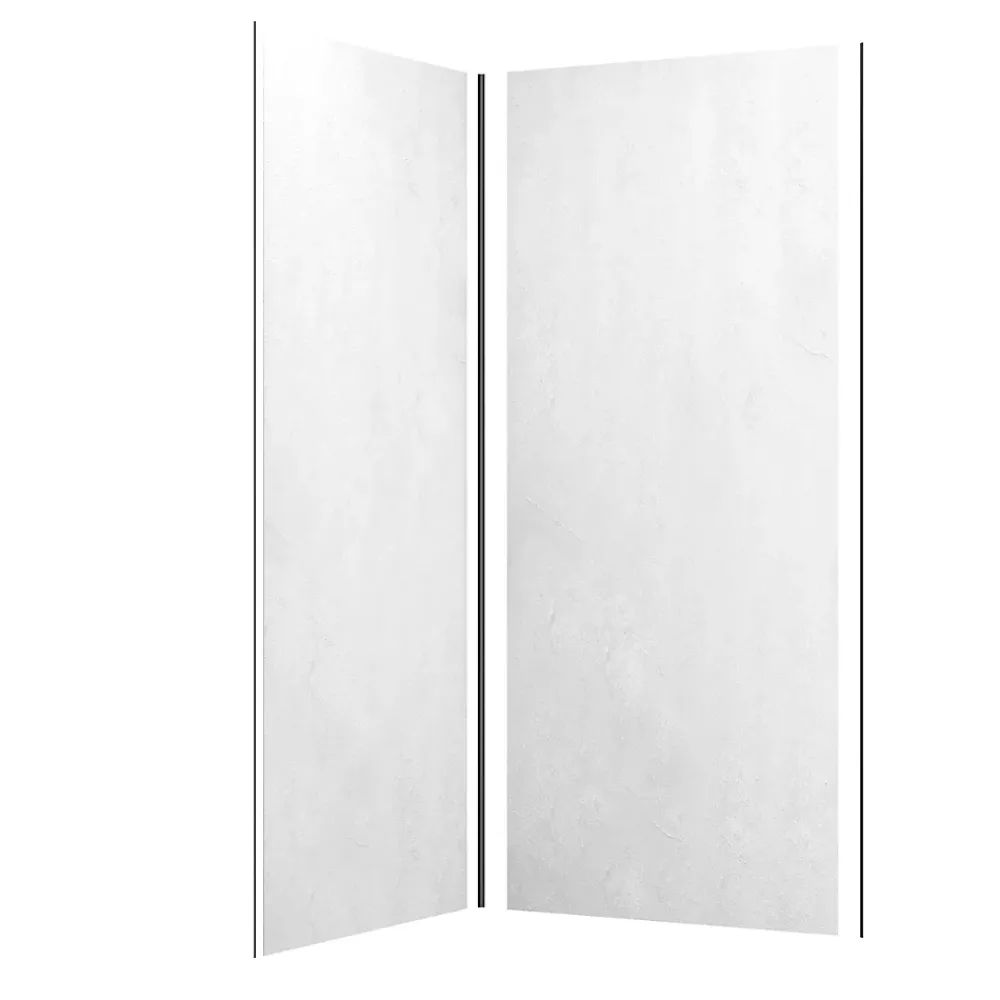 Galedo Pack de 2 panneaux muraux de salle de bains, blanc effet pierre avec profilés noirs, l.90+90 x H.210 x P.0,3 cm, Homestone- Panneau Mural De Salle De Bains