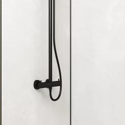 Galedo Pack de 2 panneaux muraux de salle de bains, blanc effet pierre avec profilés noirs, l.90+90 x H.210 x P.0,3 cm, Homestone- Panneau Mural De Salle De Bains