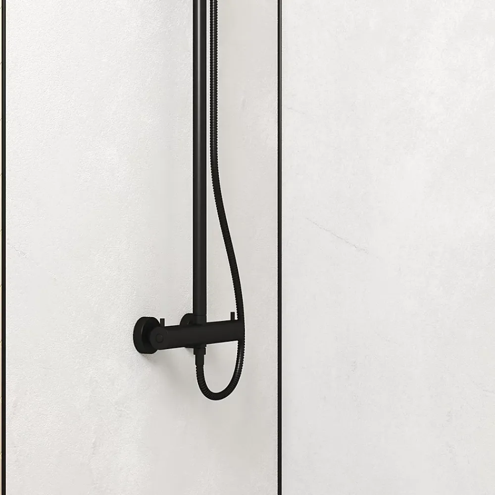 Galedo Pack de 2 panneaux muraux de salle de bains, blanc effet pierre avec profilés noirs, l.90+90 x H.210 x P.0,3 cm, Homestone- Panneau Mural De Salle De Bains