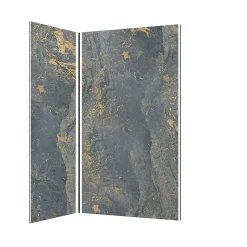 Galedo Panneau Mural De Salle De Bains<Pack de 2 panneaux muraux de salle de bains, gris et doré effet marbre avec profilés noirs, l.120+90 x H.210 x P.0,3 cm, Homestone