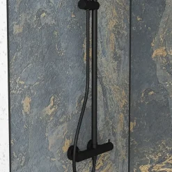 Galedo Panneau Mural De Salle De Bains<Pack de 2 panneaux muraux de salle de bains, gris et doré effet marbre avec profilés noirs, l.120+90 x H.210 x P.0,3 cm, Homestone